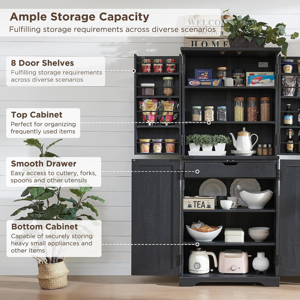 ACCOHOHO 72" Tall Wooden Pantry Storage Cabinet with Door Shelves & ...
