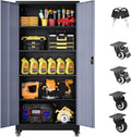 SISESOL 75" Tall Metal Storage Cabinet with Wheels,Rolling Garage Storage Cabinet with Lock,Gray Metal Cabinets with Wheels and Shelves,Tall Tool Cabinets on Wheel for Garage,Home,Office,Shop