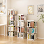 Square Rotating Bookshelf Tower - 360 Spinning Display Corner Bookcase for Narrow Space, Modern 4-Tier Revolving Storage Shelf, White