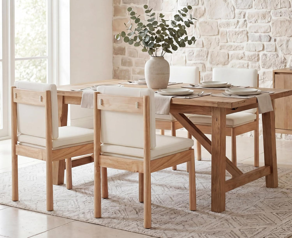 ROCITY Dining Chairs Set of 4, Natural Wooden Frame with Removable Cushions