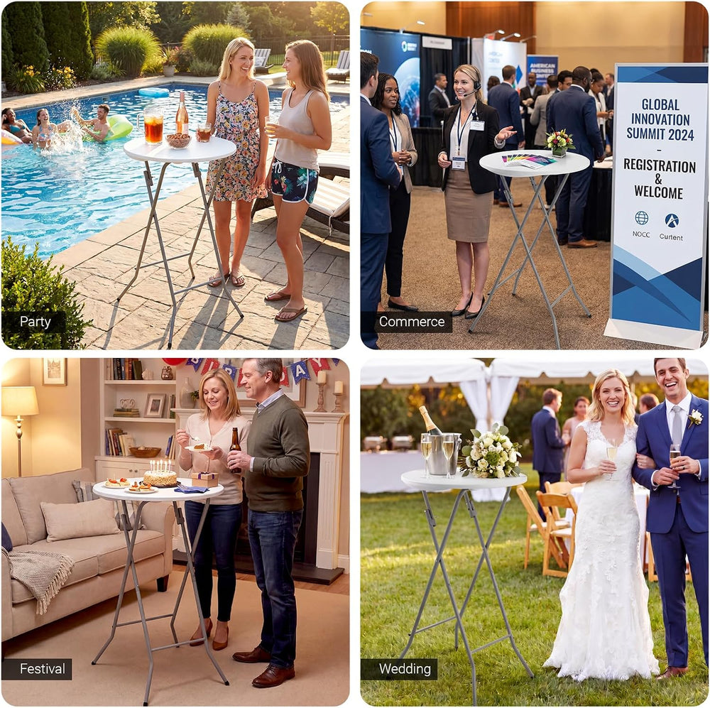 Byliable 24in Round Folding Cocktail Table, Plastic Bar Height Table, White |...