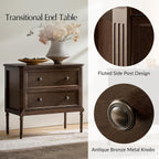 HULALA HOME Solid Wood End Table with Charging Station, Mid-Century Modern End Table with 2 Drawer, Adjustable Solid Wood Feet, Easy Assembly Set of 2, Walnut