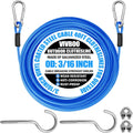 40ft Clothes Line Outdoors 3/16" Wire Ropes Blue PVC Coating Laundry Drying Clothesline with Metal Hooks and Snap Heavy Duty for Umbrella Travel Outside Camping Backyard