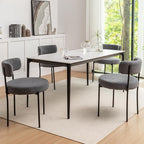 Boucle Dining Chairs Set of 4, Mid Century Modern Dining Room Chairs with Metal Legs, Upholstered Kitchen Chairs for Dining Room, Kitchen (Grey)
