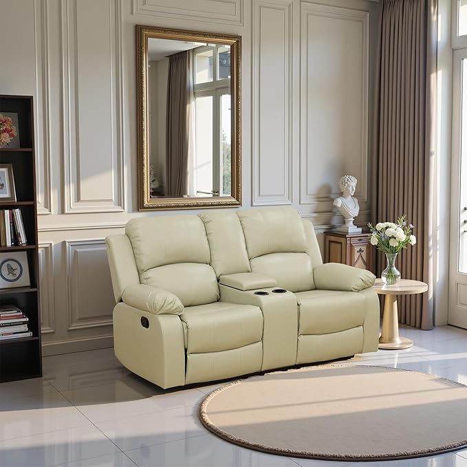 Recliner Sofa Set Couches for Living Room Chair Recycled Leather Fabric Living Room Furniture Sets, Adjusted Loveseat Reclining Couch Furniture Sofa Set for Theater Seating, Beige