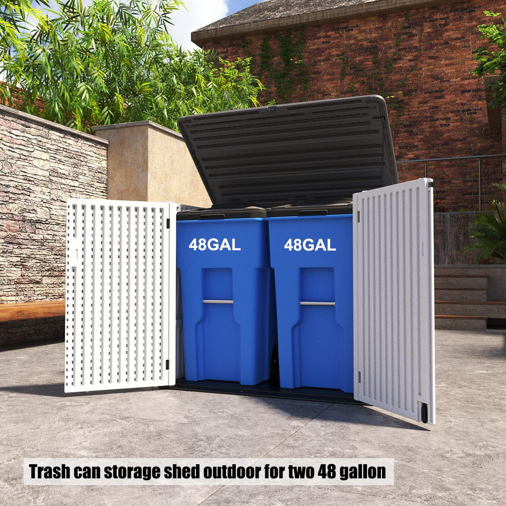 Large Horizontal Storage Sheds,38 cu.ft. Outdoor Storage Box for Garden,Patio and Backyard,Customized Shelves &Lockable(Off White)