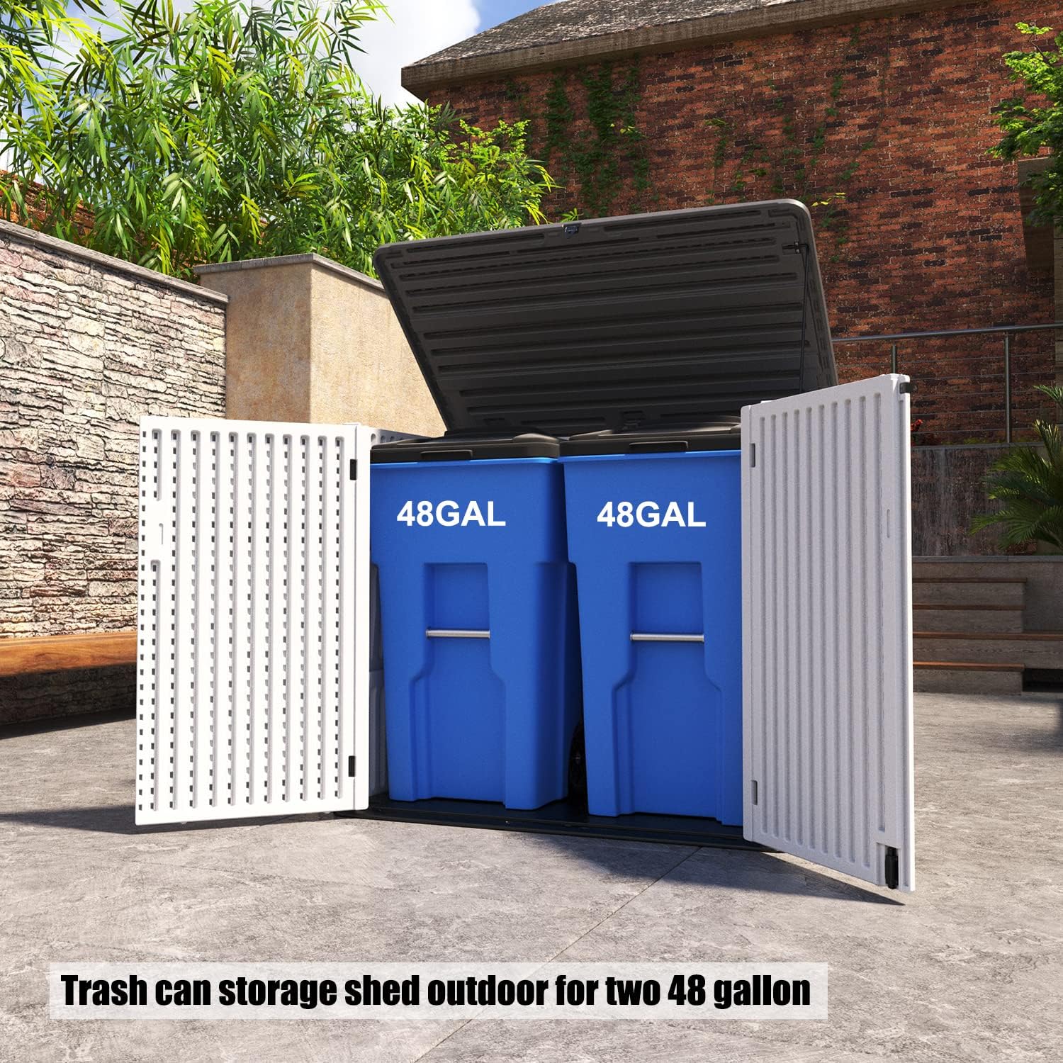 Large Horizontal Storage Sheds,38 cu.ft. Outdoor Storage Box for Garden,Patio and Backyard,Customized Shelves &Lockable(Off White)