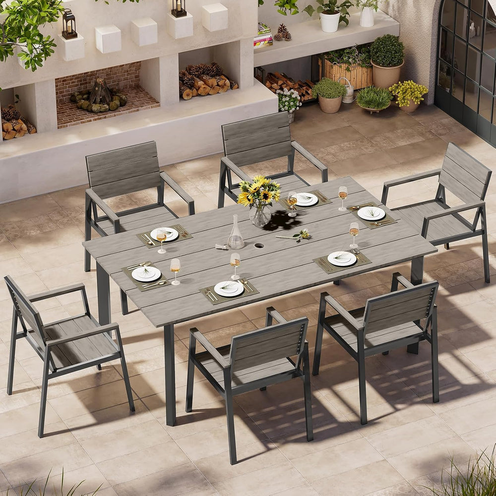 Outdoor Dining Set, Patio Table and Chairs Set with Umbrella Hole, 7 Pieces H...