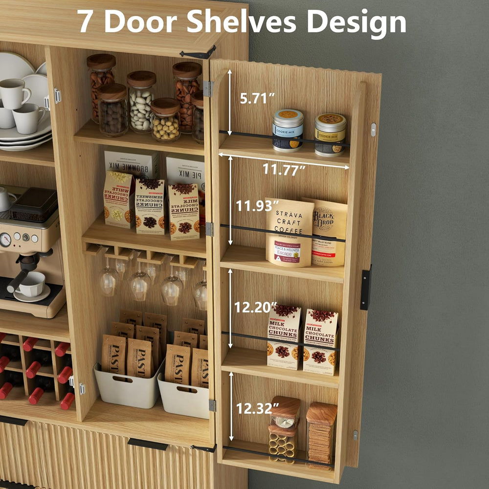 71" Tall Fluted Kitchen Pantry Storage Cabinet with 2 Drawers & 7 Do...