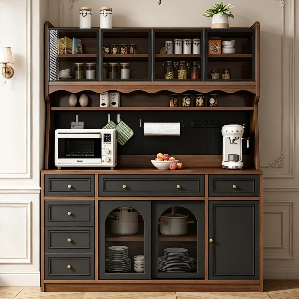 63'' Kitchen Pantry Cabinet with Power Outlet,Large Kitchen Hutch Cab...