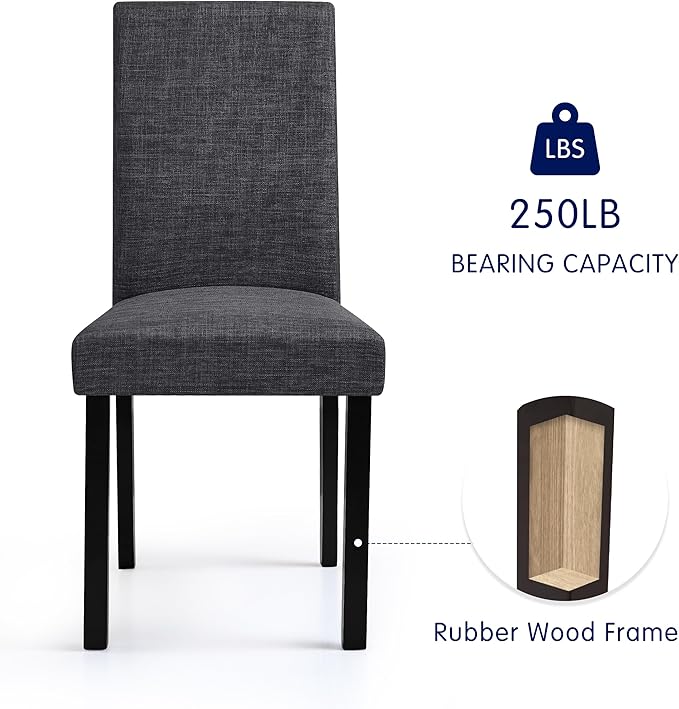 CHUN YI Upholstered Dining Chairs Set of 6, Fabric Dining Room Chairs with Solid Wood Legs, Modern Parson Chairs for Kitchen, Restaurant, Hotel, Dark Gray