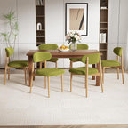 Wooden Dining Chair Set of 6, Modern Dining Chairs with with Curved Back, Fabric Upholstered Kitchen Dining Room Chairs with Adjustable Legs for Farmhouse Dining Living Room,Green
