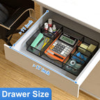 Desk Drawer Organizer, Metal Mesh Drawer Organizer Tray with 6 Adjustable Compartment, Tray Organizer for Desktop, Kitchen, Bathroom, Makeup, Vanity - 14.5x8.8x1.96 inch, Black, 1PC Large