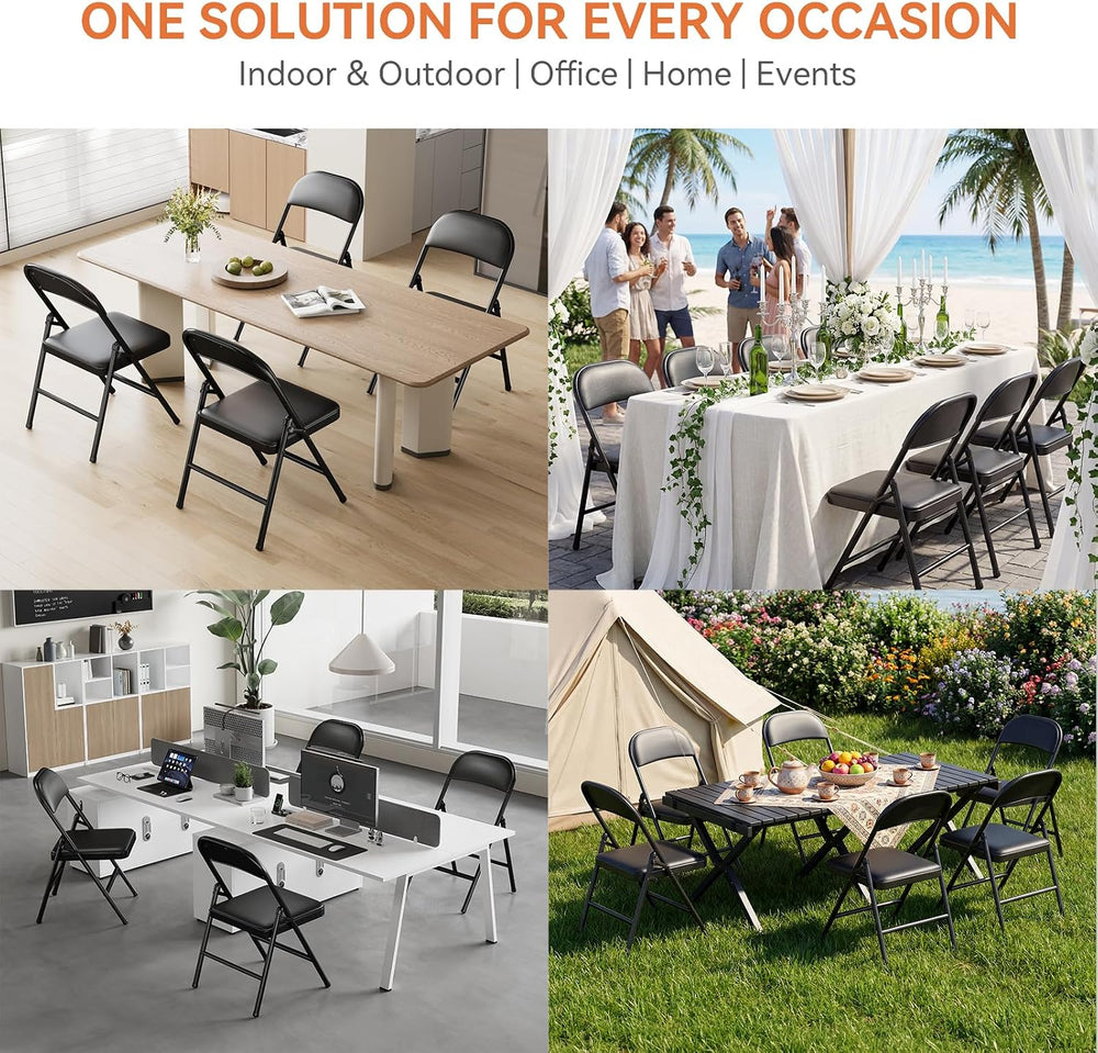 Upgrade 18% Thicker 6 Pack Folding Chair with Cushion | Heavy Duty Folding Ch...