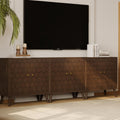 HOMPUS 3 Pieces Sideboard Buffet Cabinet, 32" Accent Cabinet with Doors & Shelves, Storage Cabinet with Honeycomb Pattern Doors, Modern Console Table for Kitchen, Living Room, Easy Assemble,Walnut