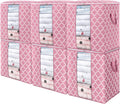WISELIFE Storage Bags 6 Pack/100L Large Blanket Clothes Organization and Storage Containers for Comforters,Bedding, Foldable Organizer with Reinforced Handle, Clear Window, Sturdy Zippers,Pink