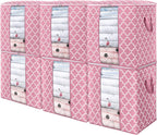 WISELIFE Storage Bags 6 Pack/100L Large Blanket Clothes Organization and Storage Containers for Comforters,Bedding, Foldable Organizer with Reinforced Handle, Clear Window, Sturdy Zippers,Pink