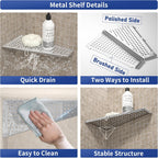 Corner Shower Shelf 12" Polished 304 Stainless Steel Recessed Trapezoid Grout in Shelves with Grid Design Bathroom Shelf Racks for Tiled Wall, 2 Pack
