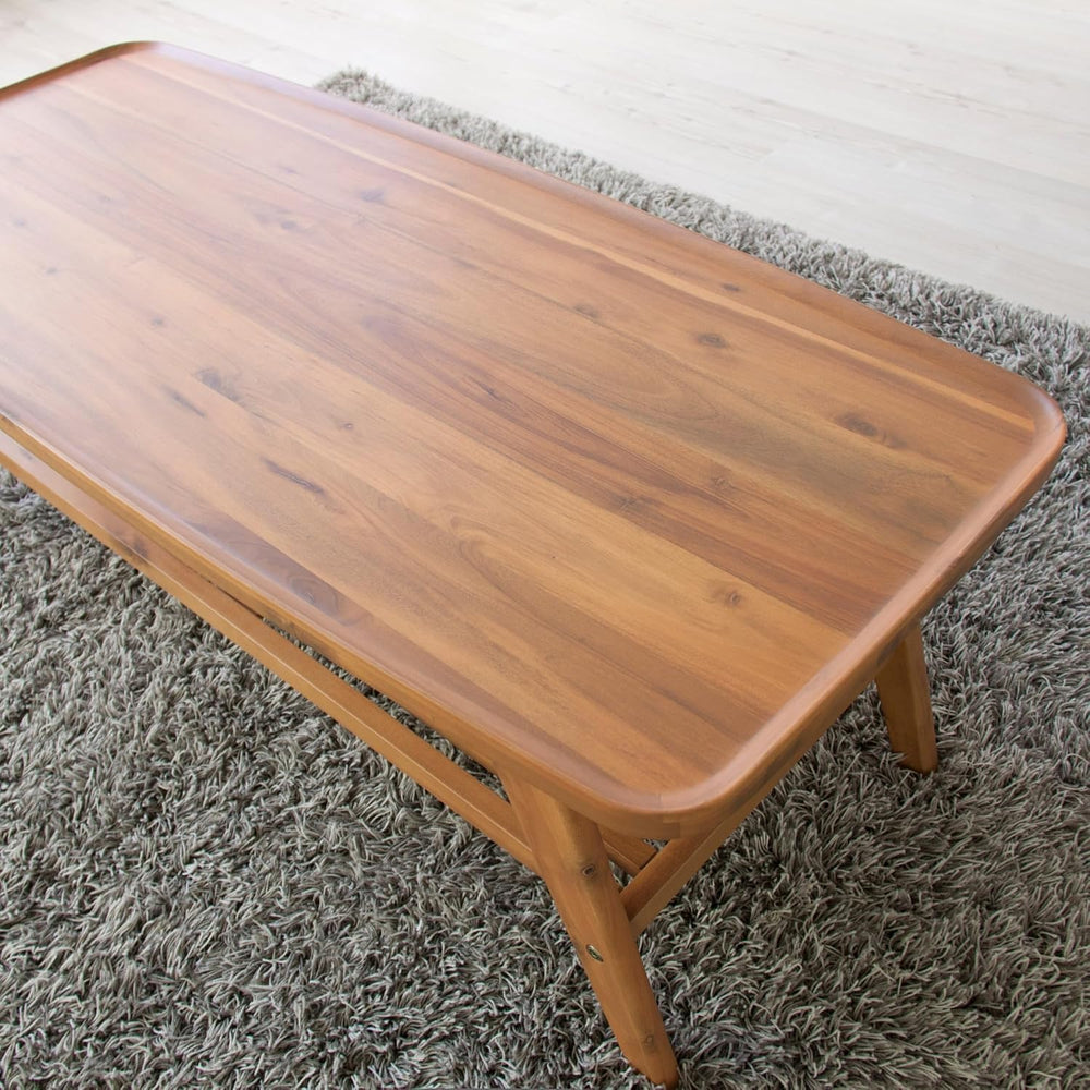 AZUMAYA Tray Edge Natural Acacia Wood Coffee Table NET-615 with Under Rack St...