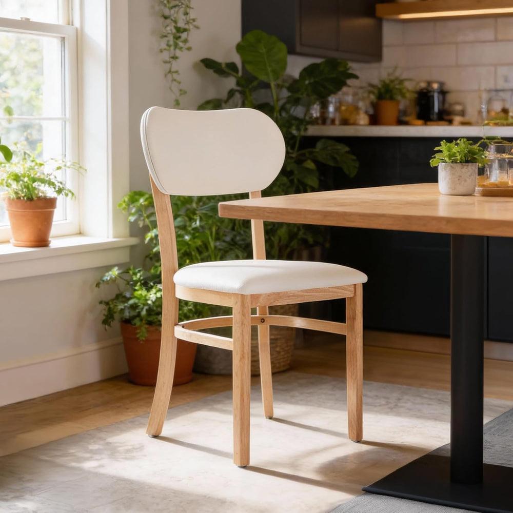Livinia Tony Dining Chair Set of 2, Solid Malaysian Oak PU Leather Upholstere...
