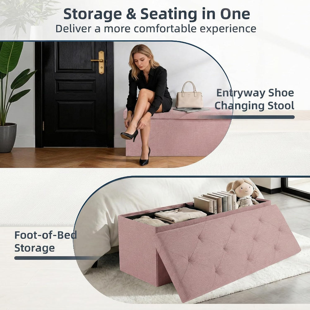Foldable Storage Ottoman Bench, Storage Chest, End of Bed Foot Rest Stool wit...