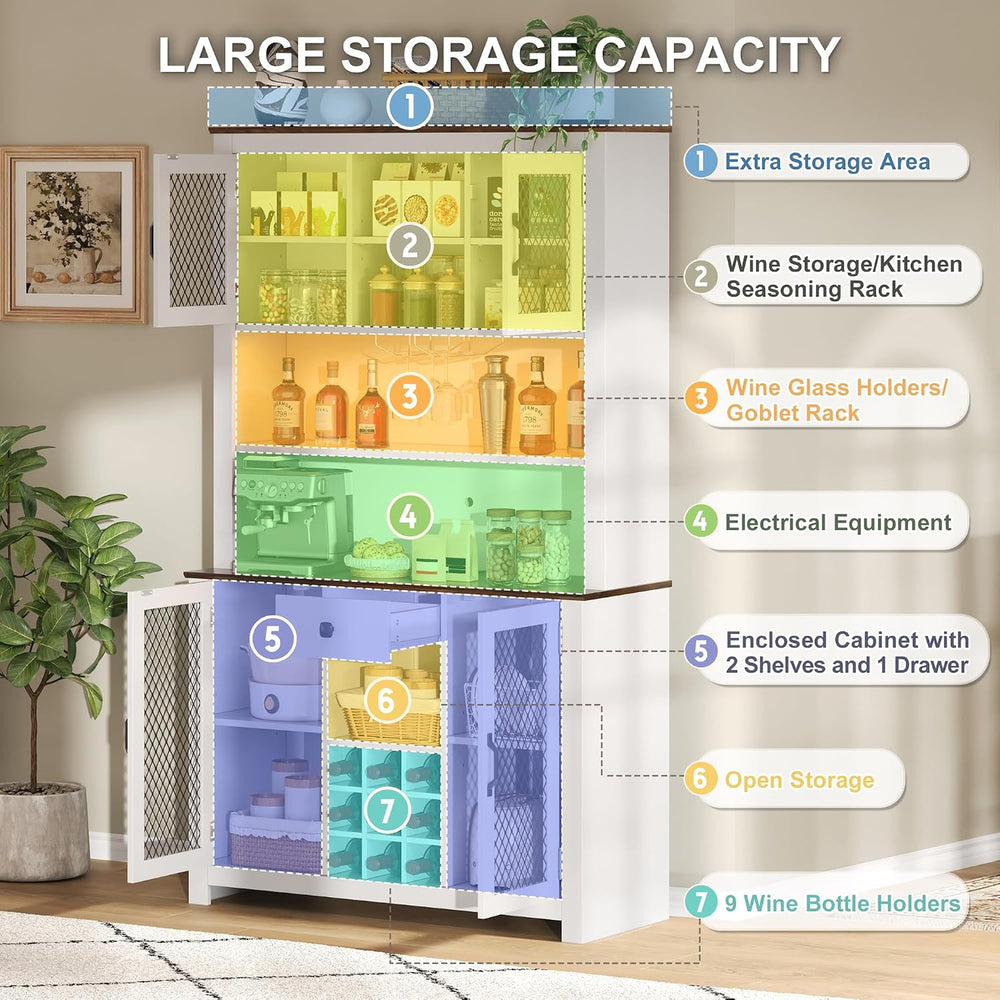 70.9" Kitchen Pantry Storage Cabinet Rustic Buffet Cabinet, Kitchen Hutc...