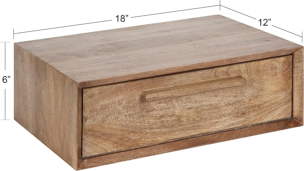 Kate and Laurel McCutcheon Floating Wood Storage Shelf, 18 x 12 x 6, Natural Wood, Decorative Transitional Floating Bedroom Nightstand with a Concealed Cubby Compartment