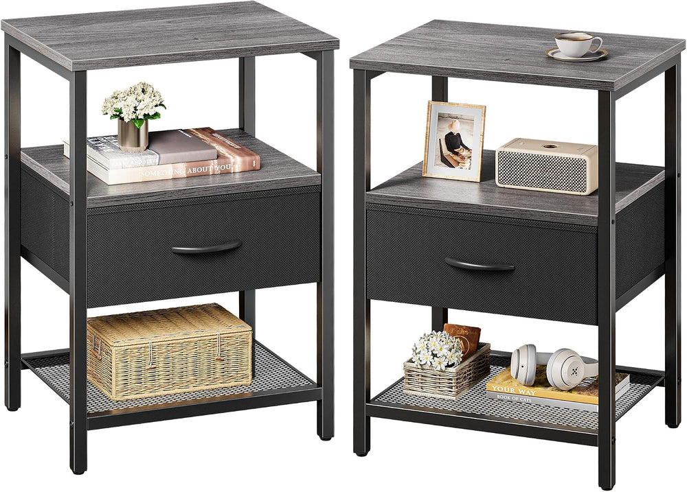 Huuger Nightstand Set of 2, Night Stand with Fabric Drawer, Mesh Shelf, Side ...