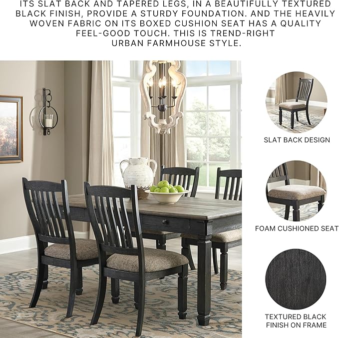 Signature Design by Ashley Tyler Creek Dining Room Upholstered Side Chair, 2 Count, Solid Wood, 19.25" H, Black and Grayish Black