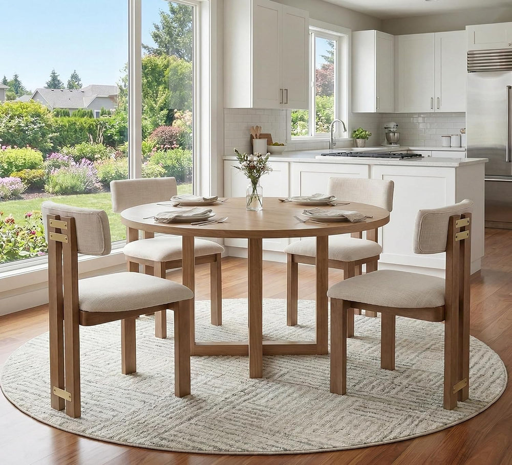 BESTANO Linen Wooden Dining Chairs Set of 4, Modern Farmhouse Dining Room Kit...