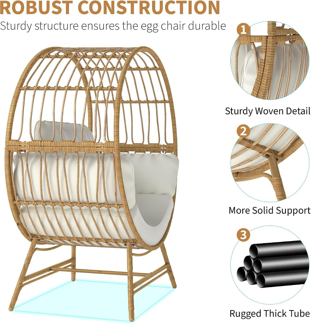 Fancyango Egg Chair Outdoor Indoor, Oversized Rattan Chair with Thicken Cushi...