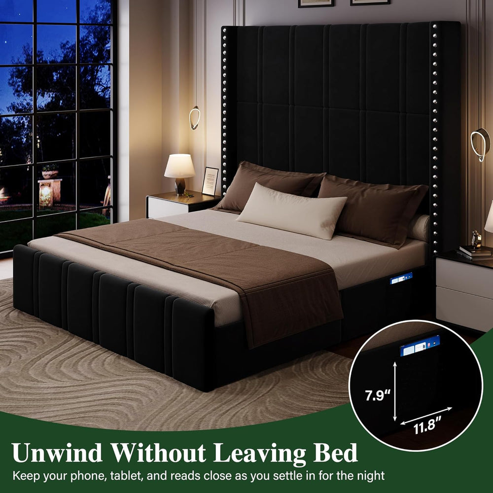 Queen Bed Frame with Extra Tall Headboard