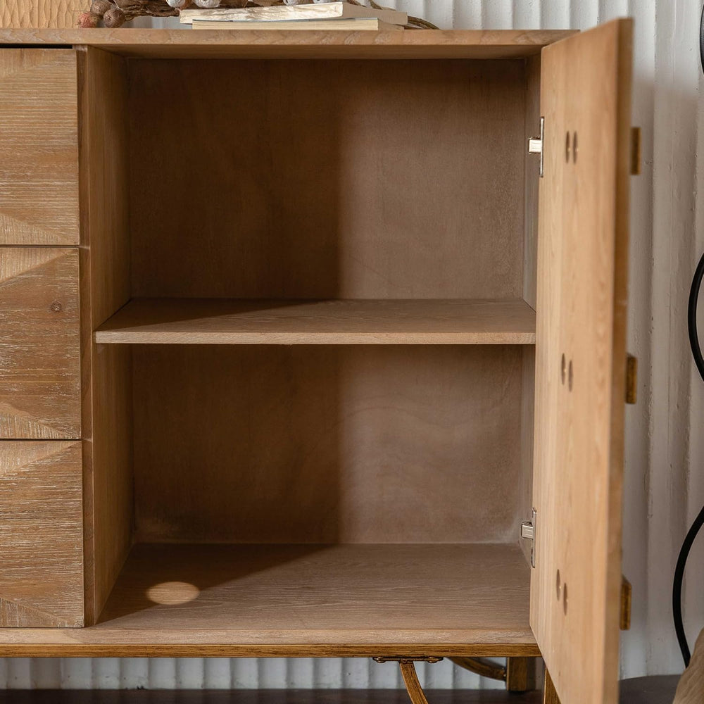 59.44" Light Wood Sideboard, Geometric Relief Buffet with 3 Drawers &amp...