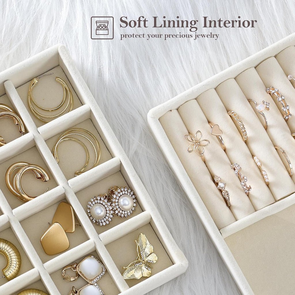 ProCase Stackable Jewelry Organizer Trays for Drawers, Jewelry Drawer Inserts Container Display Case Storage for Earring Necklace Rings Bracelet with Removable Dividers -Beige, 4 Layers