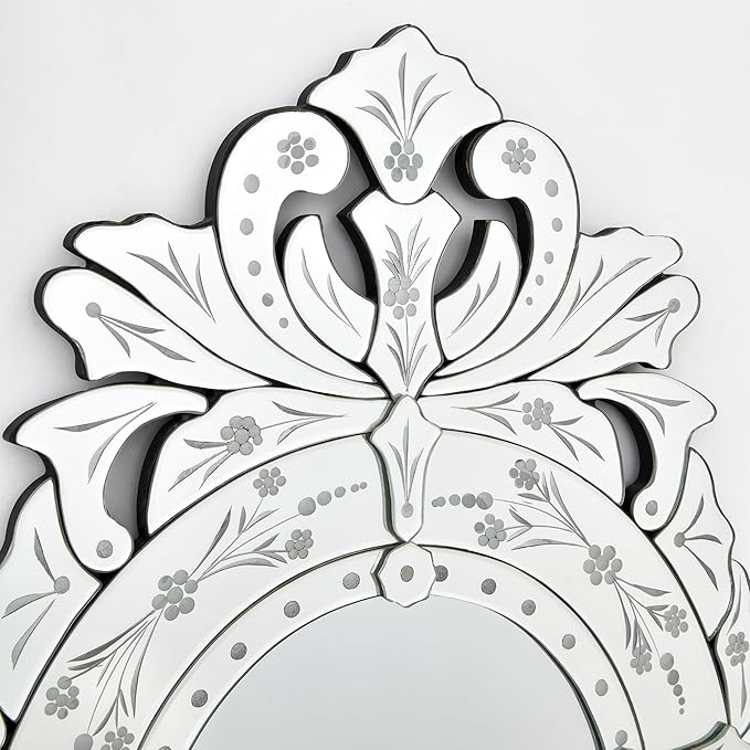 KOHROS Bathroom Vanity Mirror with Floral Etched 40" x 21" Decorative Wall Mirror Frameless Beveled Edge Bathroom Mirror for Vanity Bedroom