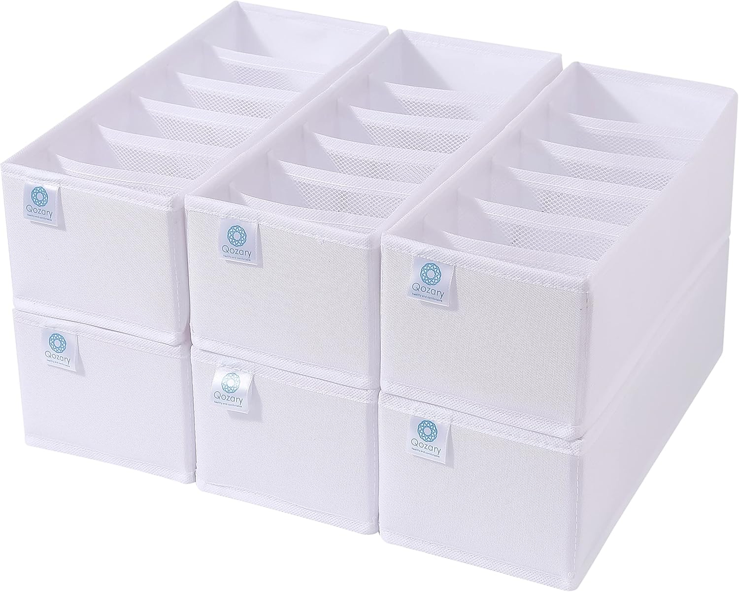 Qozary 6 Pack Sock Underwear Drawer Organizer Dividers, Collapsible Cabinet Closet Storage Boxes for Clothes, Socks, Lingerie, Underwear, Tie, Belt, Baby, Bedroom