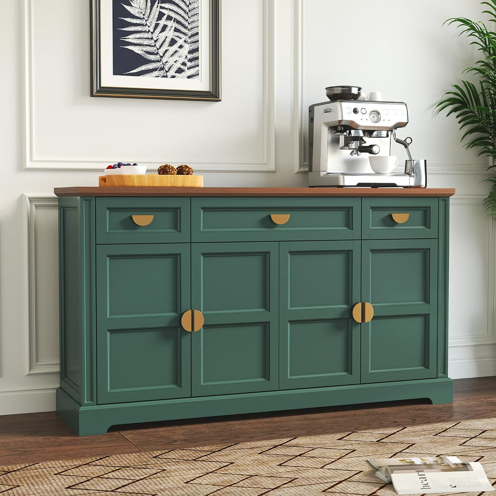 HLR 60” Large Buffet Sideboard Cabinet with 4 Doors and 3 Drawers Shaker Styl...