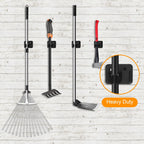 4 Pack Stainless Steel Broom Holder Wall Mount with Hook, Screw Drilling Broom and Mop Organizer Wall Hanging, Heavy Duty Storage Rack for Laundry Garage Closet Garden Tool Organizer, Black