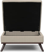 SIMPLIHOME Owen 40 inch Wide Mid Century Modern Square XL Coffee Table Storage Ottoman in Natural Polyester Fabric, Assembled, for The Living Room, Entryway and Family Room