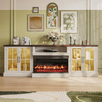 98" Farmhouse TV Stand with 36" Fireplace for TVs up to 100", Media Entertainment Center with Adjustable Shelves and Large Storage Cabinets, for Living Room, White & Black
