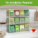 Jumyee 3-Tier Acrylic Tea Bag Organizer & Storage Box, 12 Compartment Portable Teabags Organizer for Cabinet Countertop, Coffee & Tea Station Organizer for Home Office
