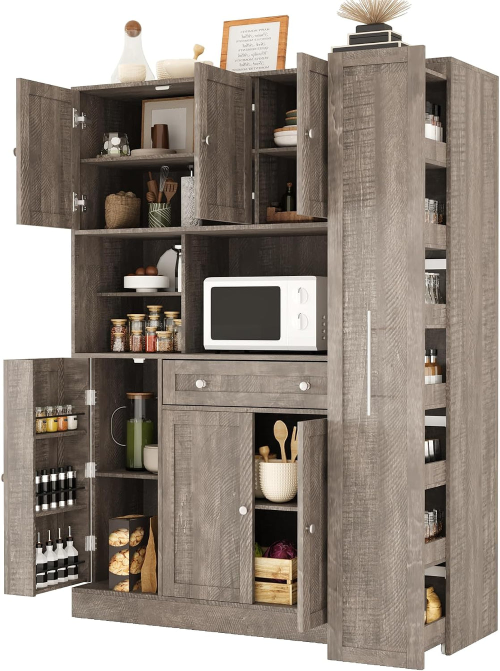 Merax Farmhouse Pantry Storage Cabinet, Freestanding Buffet Cabinet with Pull...