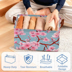 Cherry Blossoms Collapsible Storage Box,Japanese Organizer Bin with Handles for Room Decoration,Bins Book Basket Box 17x11.5x10Inch