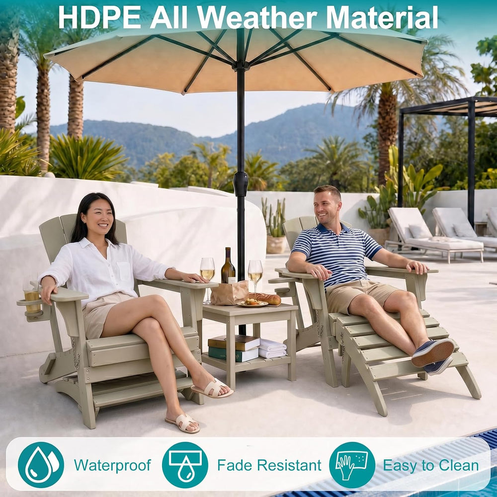 Folding Adirondack Ottoman Set of 2, HDPE All Weather Adirondack Chair Footre...