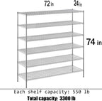 24" Deep x 72" Wide x 74" Height Wire Shelving Kit | 6-Tier | NSF Commercial Storage Rack Unit