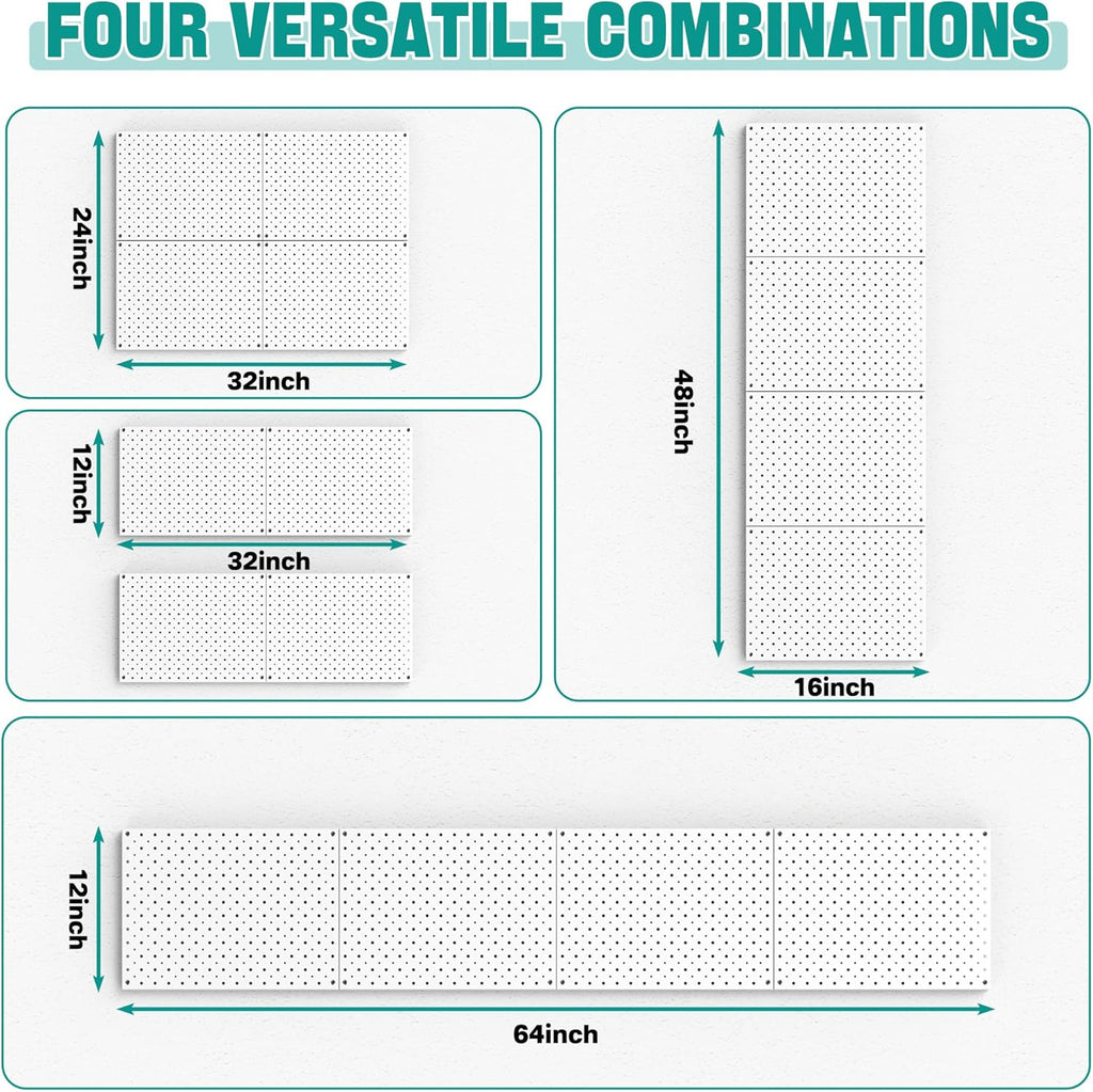 EVERHANGER Metal Pegboard Panels, Heavy Duty Pegboard Wall Organizer, Garage Wall Panels, Tool Storage Organization, 12"X16", 4pcs, White