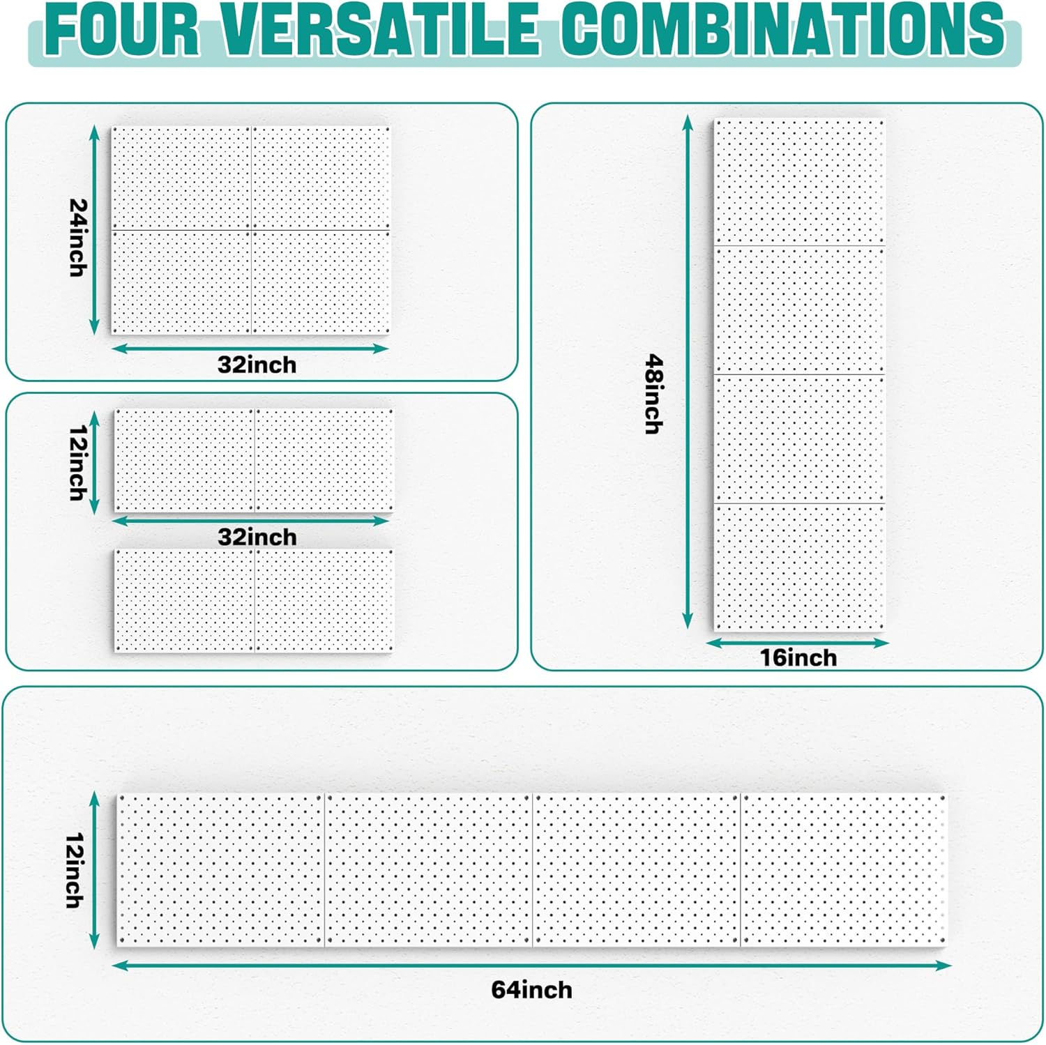 EVERHANGER Metal Pegboard Panels, Heavy Duty Pegboard Wall Organizer, Garage Wall Panels, Tool Storage Organization, 12"X16", 4pcs, White