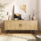 55''W Natural TV Stand Cabinet with Storage for TVs up to 60 Inch, Fluted TV Entertainment Center with Slatted Tambour Doors, Media Console for Living Room, Entryway