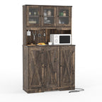 71" Tall Kitchen Pantry Cabinet with Charging Station, Farmhouse Kitchen Hutch Cabinet with Open Countertop, Coffee Bar Food Pantry Cupboard for Living Dining Room, Brown