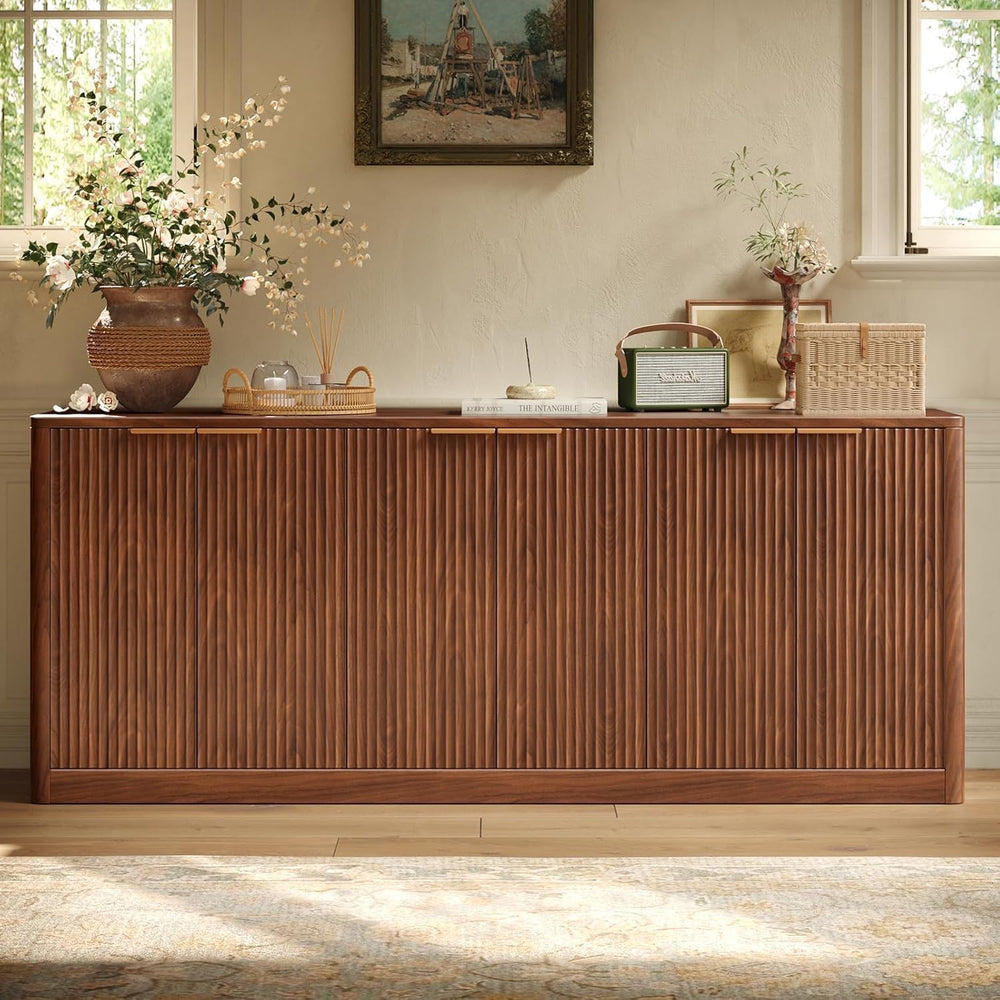 Evermagin 67" Fluted Walnut Buffet Cabinet with Storage
